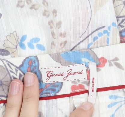 Guess Jeans Womens Multicoloured Floral Peasant Blouse Size L Short Sleeve
