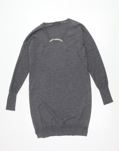 Jaeger Womens Grey Wool V-Neck Pullover Jumper Size S
