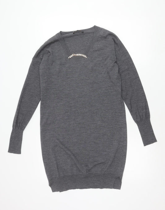 Jaeger Womens Grey Wool V-Neck Pullover Jumper Size S