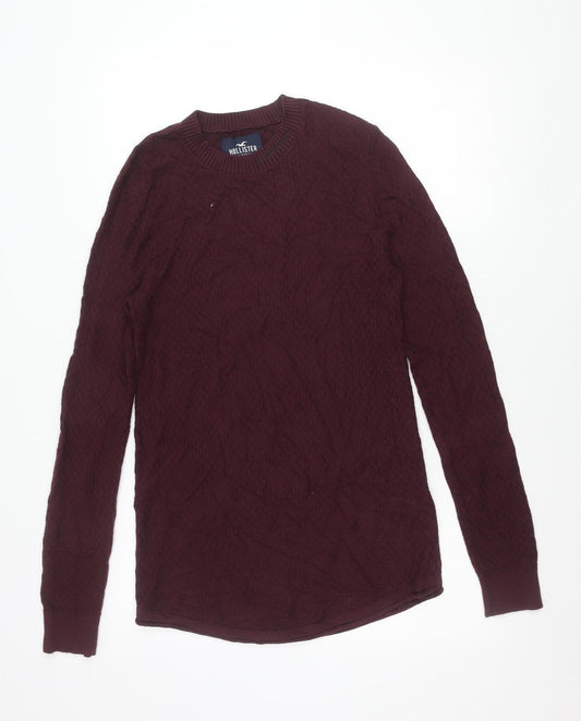 Hollister Men’s Purple Small Crew Neck Cable-Knit Jumper