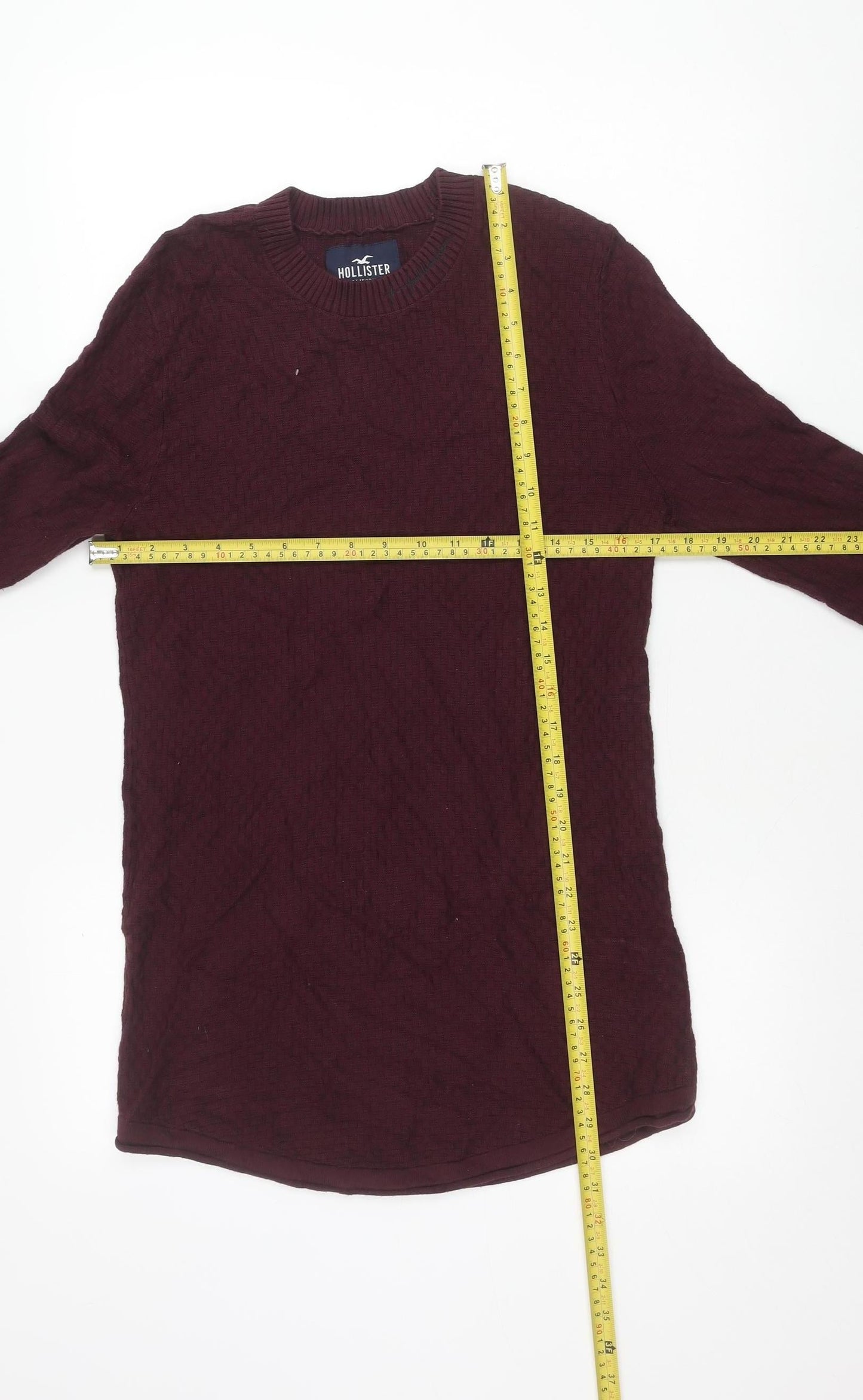 Hollister Men’s Purple Small Crew Neck Cable-Knit Jumper