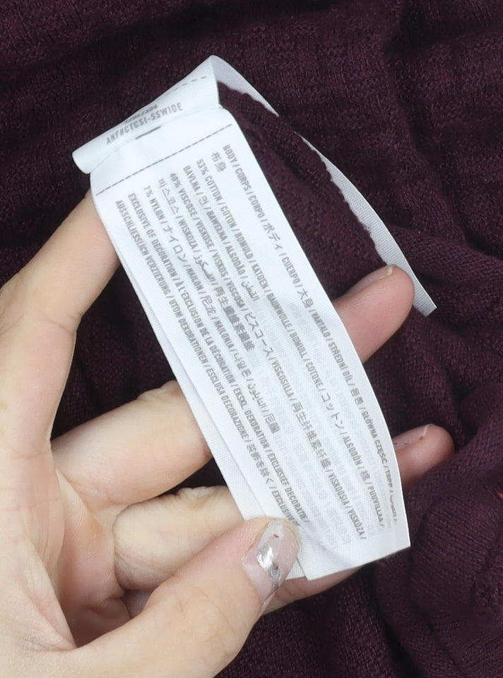 Hollister Men’s Purple Small Crew Neck Cable-Knit Jumper