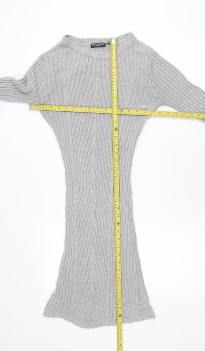 Brave Soul Womens Grey Knit Tunic Jumper Size M 14 Crew Neck Long Sleeve