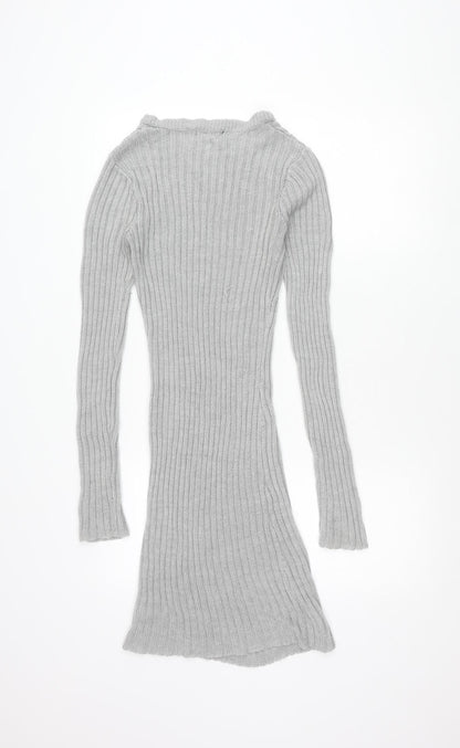 Brave Soul Womens Grey Knit Tunic Jumper Size M 14 Crew Neck Long Sleeve