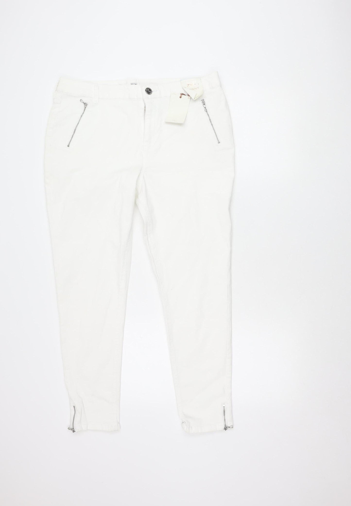F&F Womens White Skinny Jeans Size 16 Regular Denim Ankle Zip
