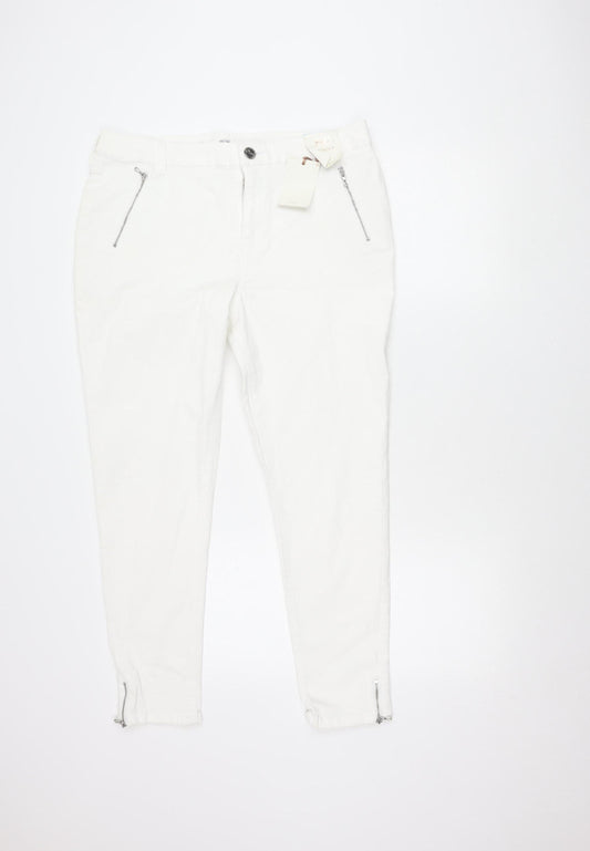 F&F Womens White Skinny Jeans Size 16 Regular Denim Ankle Zip