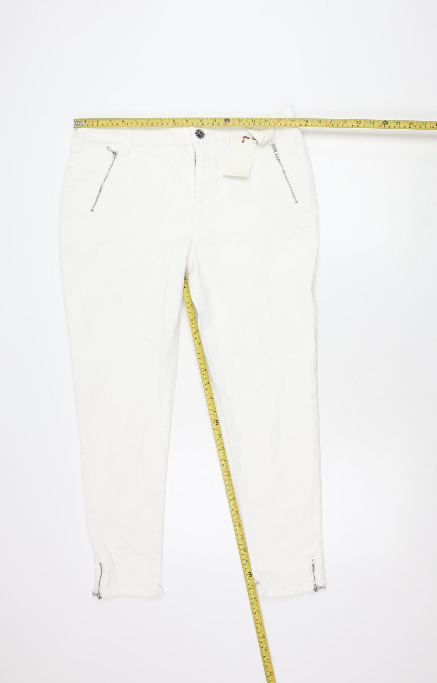 F&F Womens White Skinny Jeans Size 16 Regular Denim Ankle Zip