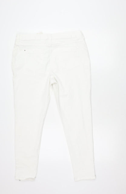 F&F Womens White Skinny Jeans Size 16 Regular Denim Ankle Zip