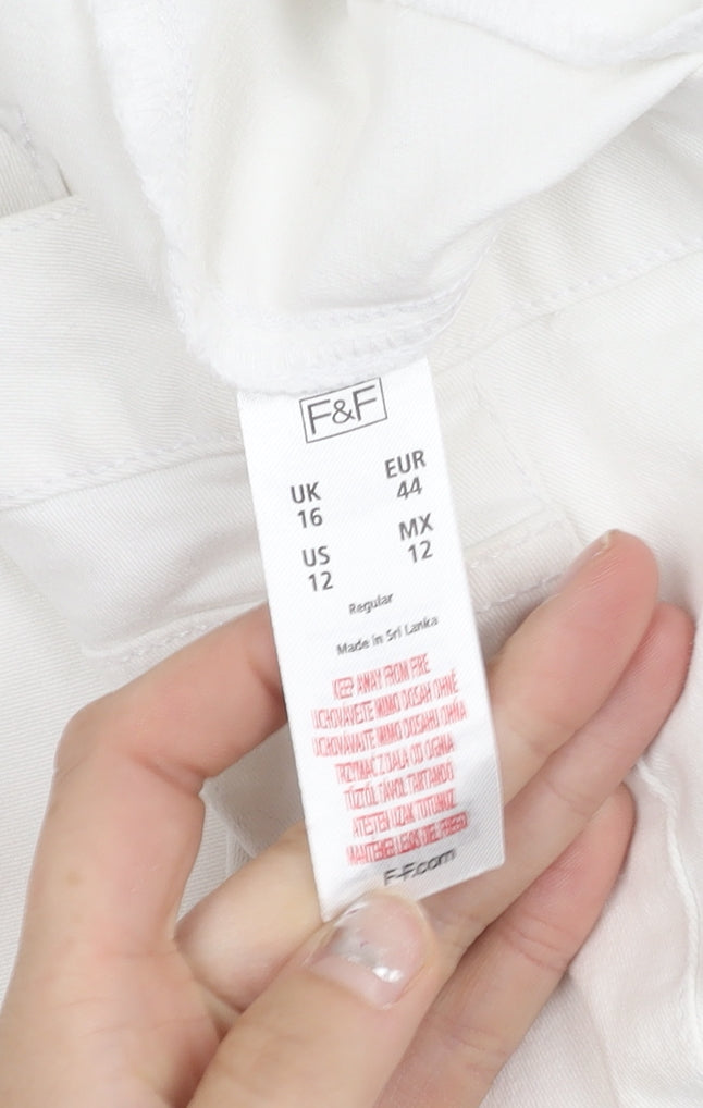 F&F Womens White Skinny Jeans Size 16 Regular Denim Ankle Zip