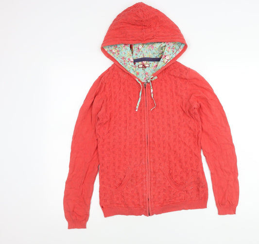 Joe Browns Womens Red Hooded Cotton Knit Zip Jacket Size 10
