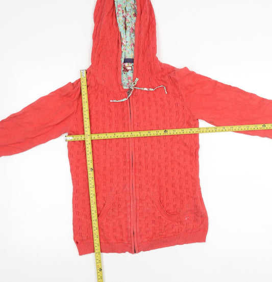 Joe Browns Womens Red Hooded Cotton Knit Zip Jacket Size 10