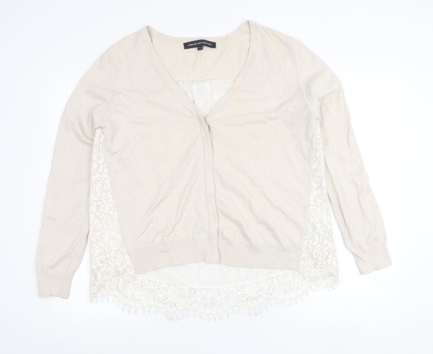 Womens UK Size XL French Connection Beige Cardigan Jumper
