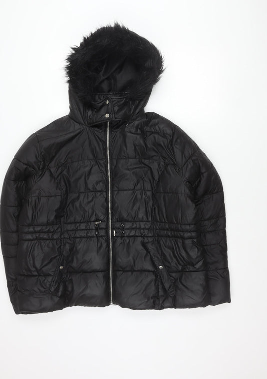 Primark Womens Black XL Puffer Jacket Hooded Quilted Winter Coat