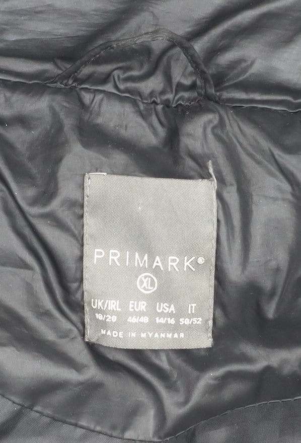 Primark Womens Black XL Puffer Jacket Hooded Quilted Winter Coat