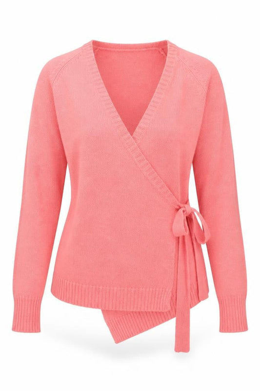 ONLY Womens Pink V-Neck Belted Cardigan Jumper Size M