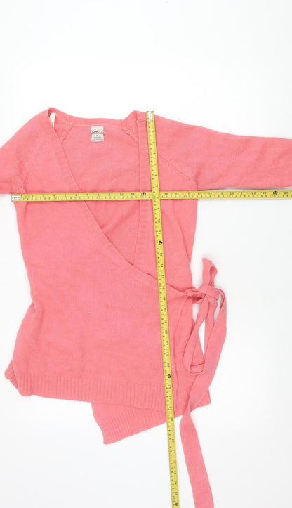 ONLY Womens Pink V-Neck Belted Cardigan Jumper Size M