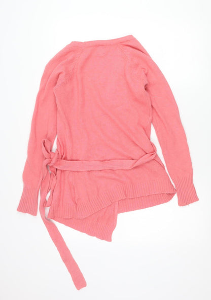ONLY Womens Pink V-Neck Belted Cardigan Jumper Size M