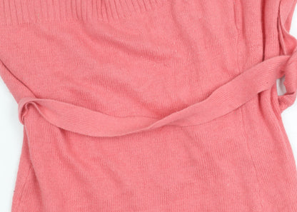 ONLY Womens Pink V-Neck Belted Cardigan Jumper Size M