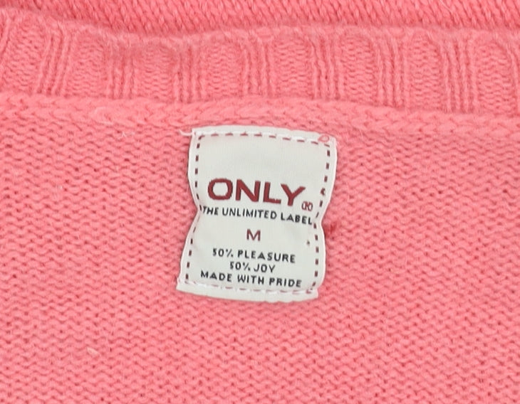 ONLY Womens Pink V-Neck Belted Cardigan Jumper Size M
