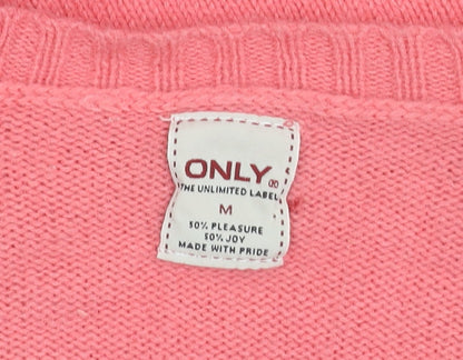 ONLY Womens Pink V-Neck Belted Cardigan Jumper Size M