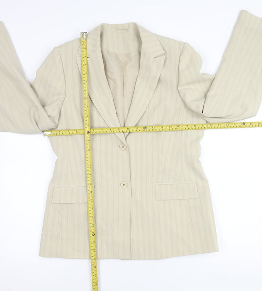 Dorothy Perkins Women’s Beige Pinstripe Blazer Size 14 Tailored Work Jacket