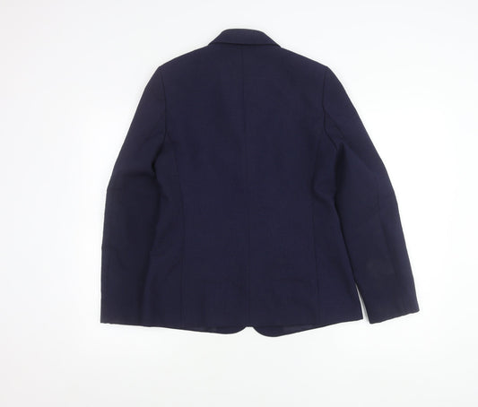 St Michael Womens Blue Size 12 Wool Blend Blazer Jacket Classic Workwear