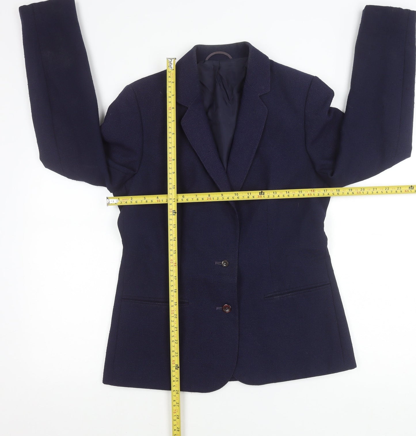 St Michael Womens Blue Size 12 Wool Blend Blazer Jacket Classic Workwear
