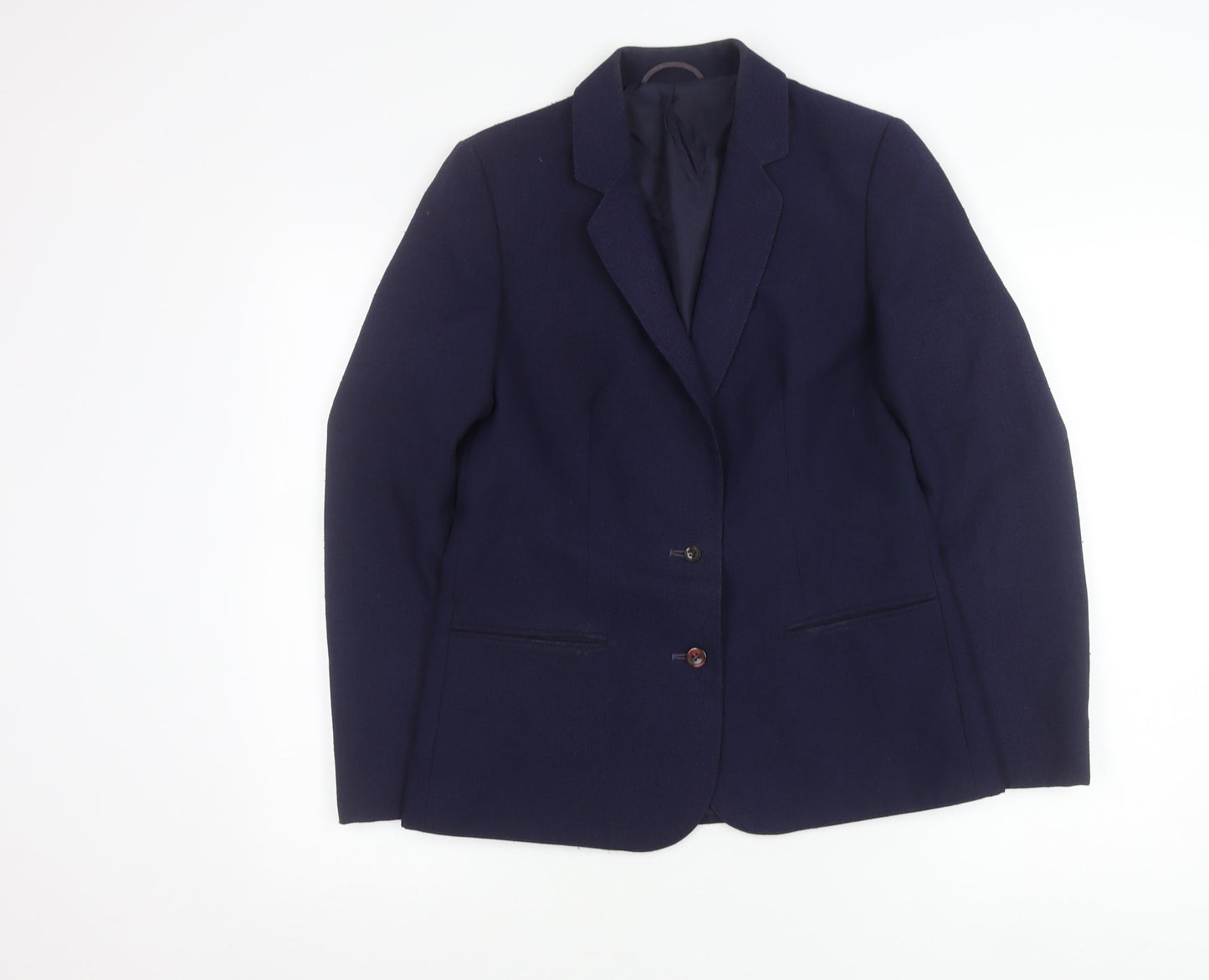 St Michael Womens Blue Size 12 Wool Blend Blazer Jacket Classic Workwear