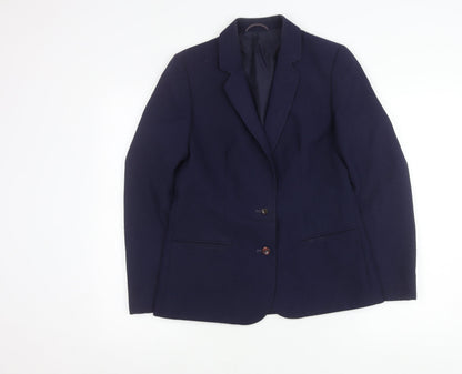 St Michael Womens Blue Size 12 Wool Blend Blazer Jacket Classic Workwear
