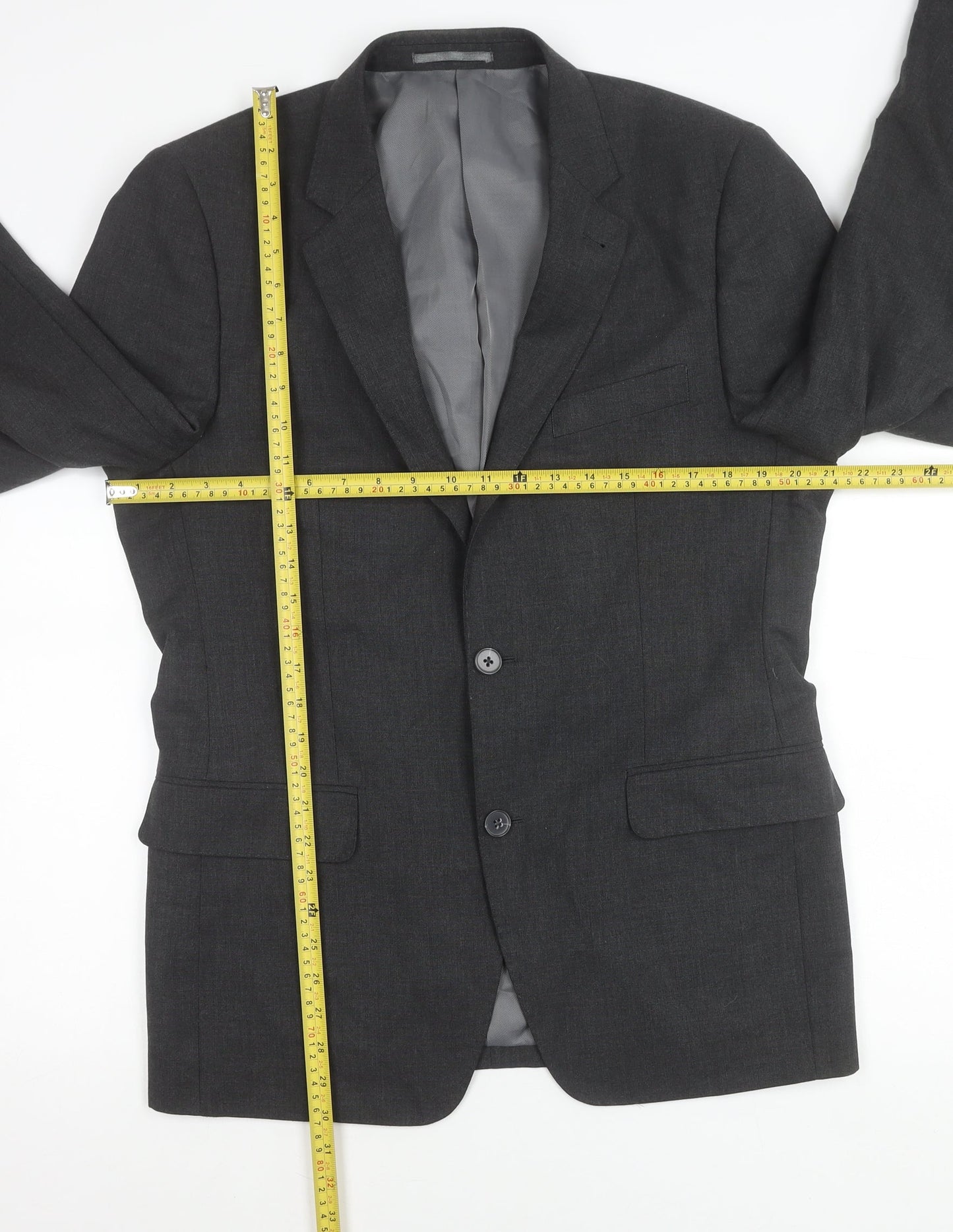 F&F Men’s Grey 38R Blazer Jacket Two-Button Notch Lapel Formal