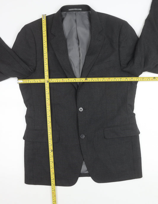 F&F Men’s Grey 38R Blazer Jacket Two-Button Notch Lapel Formal