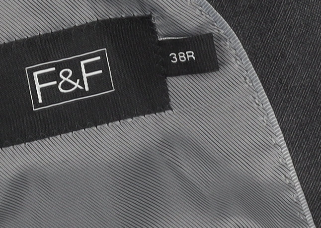 F&F Men’s Grey 38R Blazer Jacket Two-Button Notch Lapel Formal