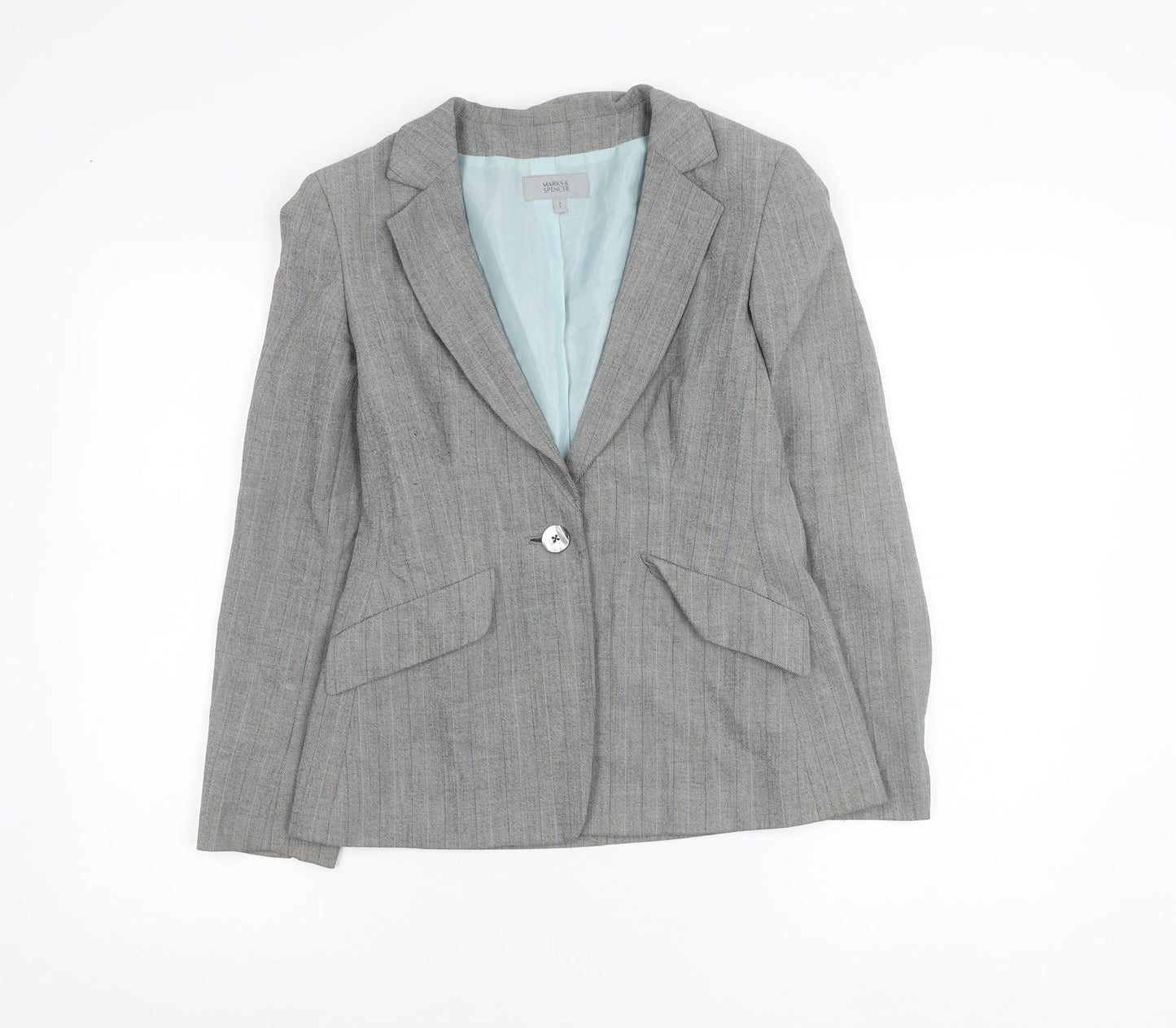 Marks and Spencer Women Grey Pinstripe Petite Suit Jacket Size 8P