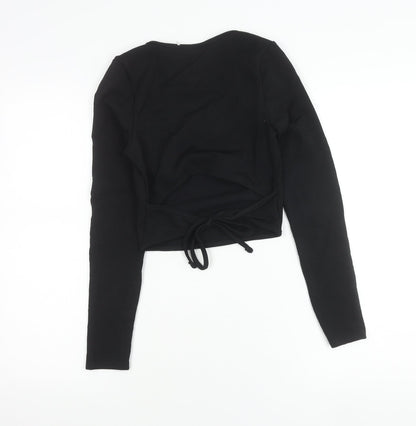 Womens UK Size S Select Black Cropped Wrap Blouse