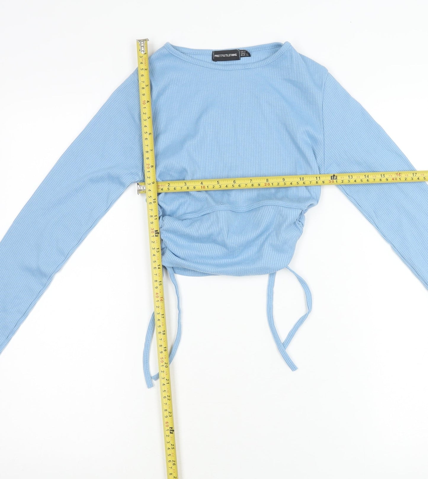 PrettyLittleThing Womens Blue Size 8 Cropped Long Sleeve Top