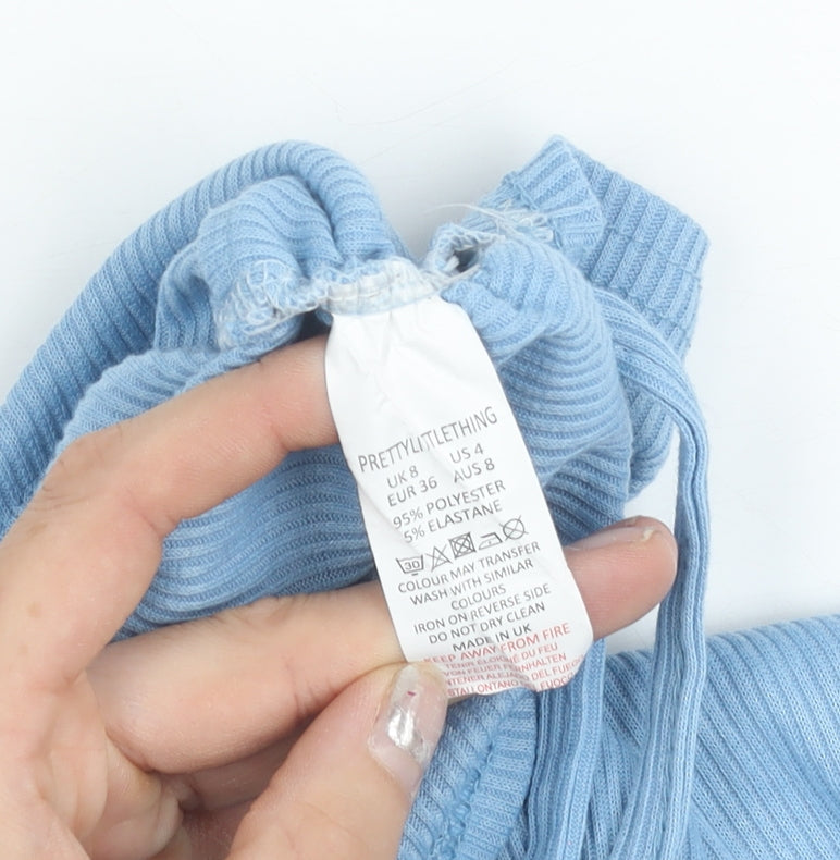 PrettyLittleThing Womens Blue Size 8 Cropped Long Sleeve Top