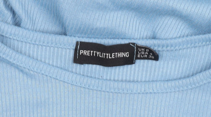 PrettyLittleThing Womens Blue Size 8 Cropped Long Sleeve Top