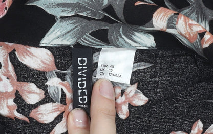 H&M Divided Women’s Black Floral Cropped Button-Up Shirt Size 12