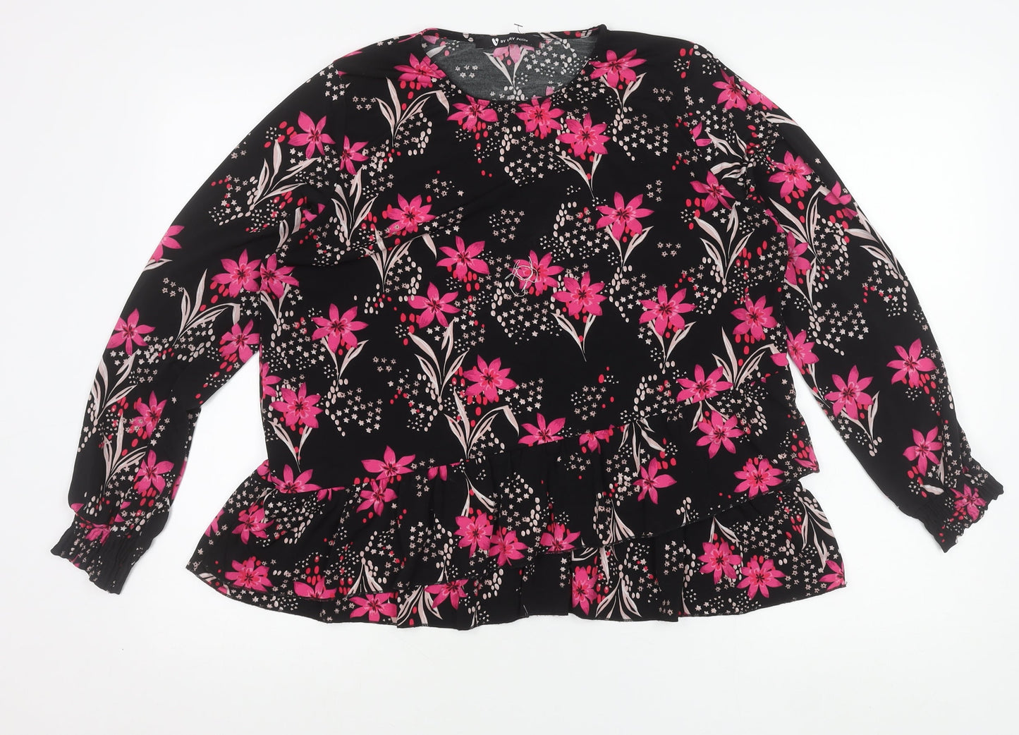 Papaya Women’s Black Floral Ruffle Blouse Size 16 Long Sleeve