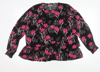 Papaya Women’s Black Floral Ruffle Blouse Size 16 Long Sleeve