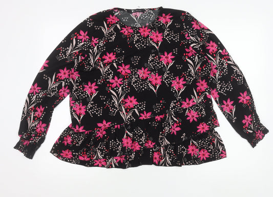 Papaya Women’s Black Floral Ruffle Blouse Size 16 Long Sleeve