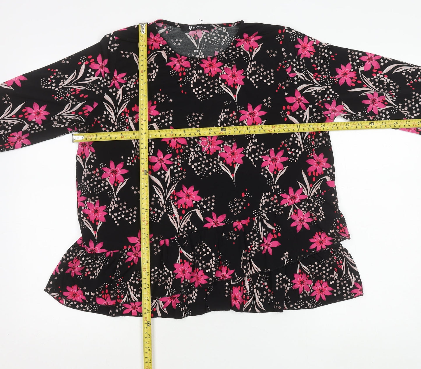 Papaya Women’s Black Floral Ruffle Blouse Size 16 Long Sleeve