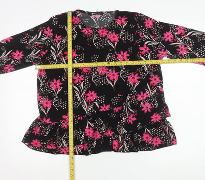 Papaya Women’s Black Floral Ruffle Blouse Size 16 Long Sleeve