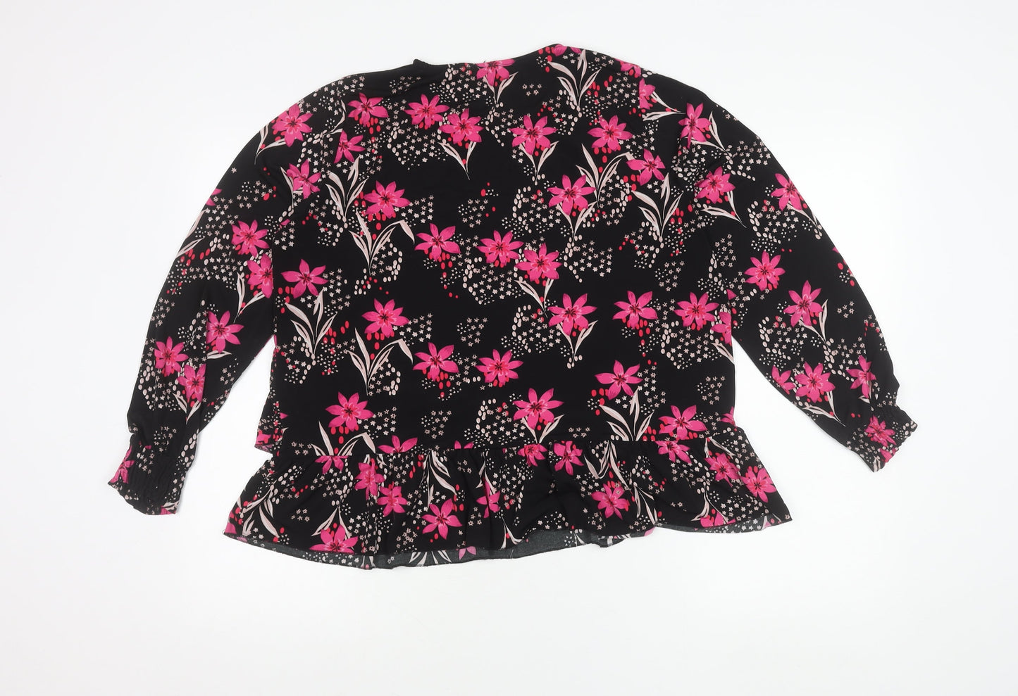 Papaya Women’s Black Floral Ruffle Blouse Size 16 Long Sleeve