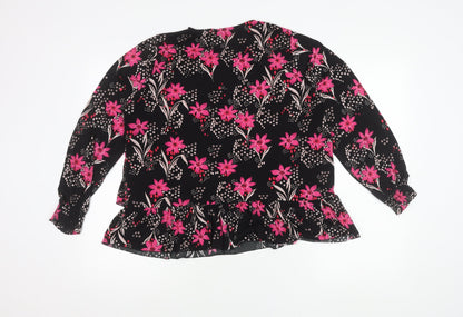 Papaya Women’s Black Floral Ruffle Blouse Size 16 Long Sleeve