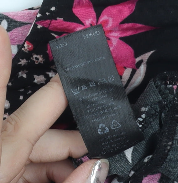 Papaya Women’s Black Floral Ruffle Blouse Size 16 Long Sleeve