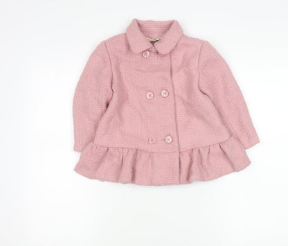 Molly n' Jack Girls Pink 3-4Y Double-Breasted Coat with Ruffle Hem
