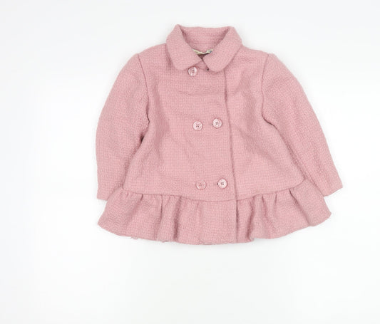 Molly n' Jack Girls Pink 3-4Y Double-Breasted Coat with Ruffle Hem