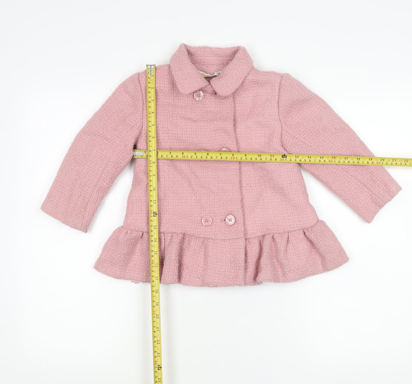Molly n' Jack Girls Pink 3-4Y Double-Breasted Coat with Ruffle Hem