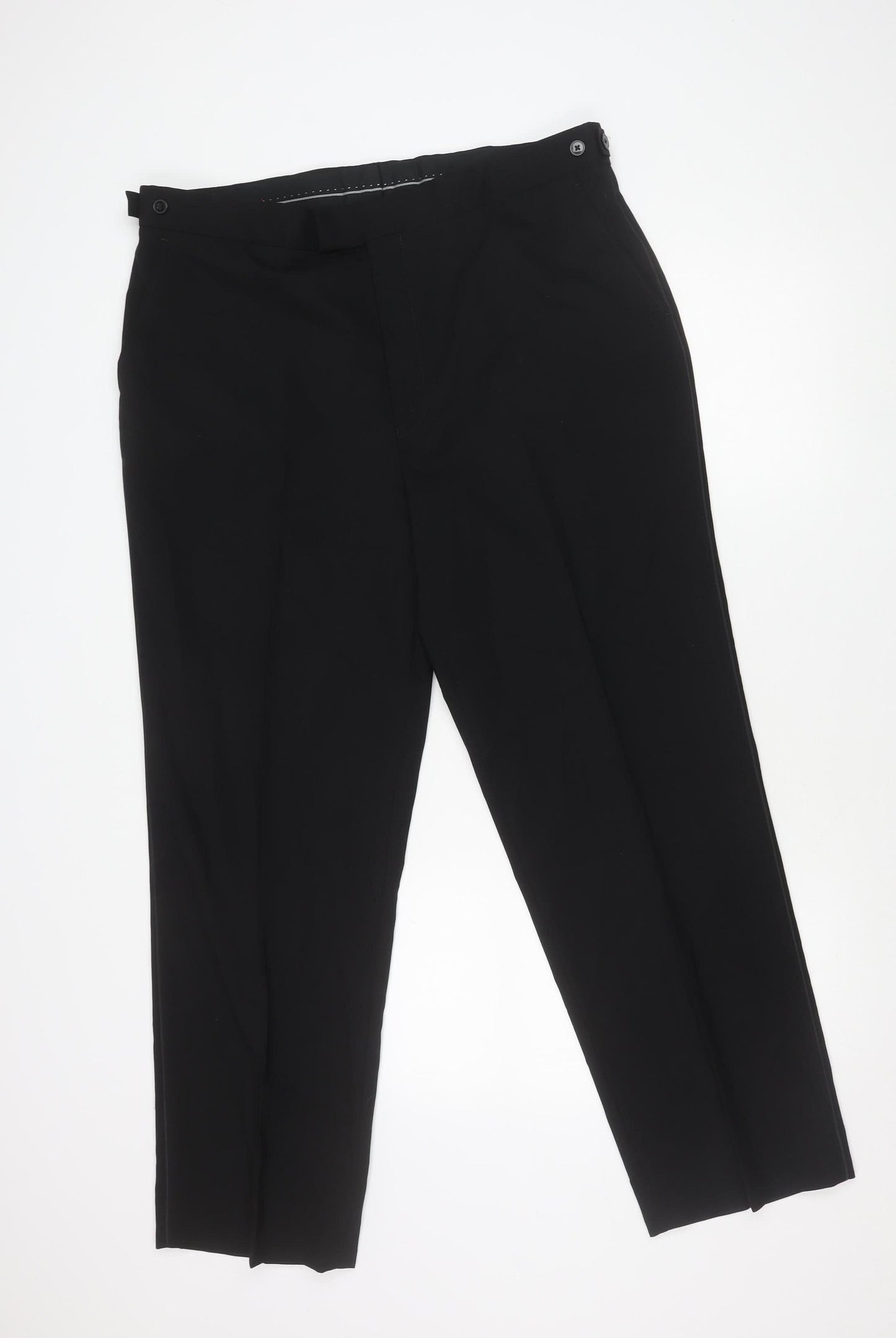 Moss Bros Men's Black Wool Blend Dress Trousers 38S Regular Fit